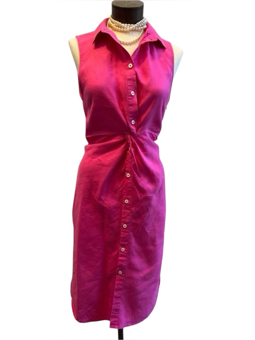 Saks Fifth Avenue Hot Pink 100% Linen Sleeveless Dress Size Small NWT!